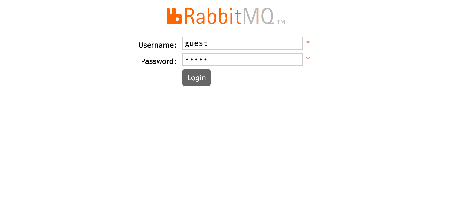 Default rabbitmq login page