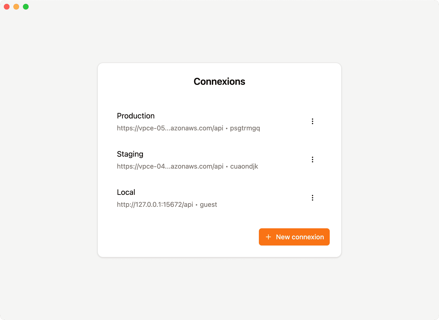 List of rabbitmq connexions
