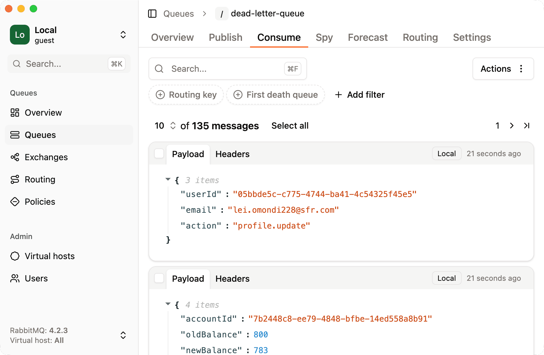 Messages explorer rabbitgui