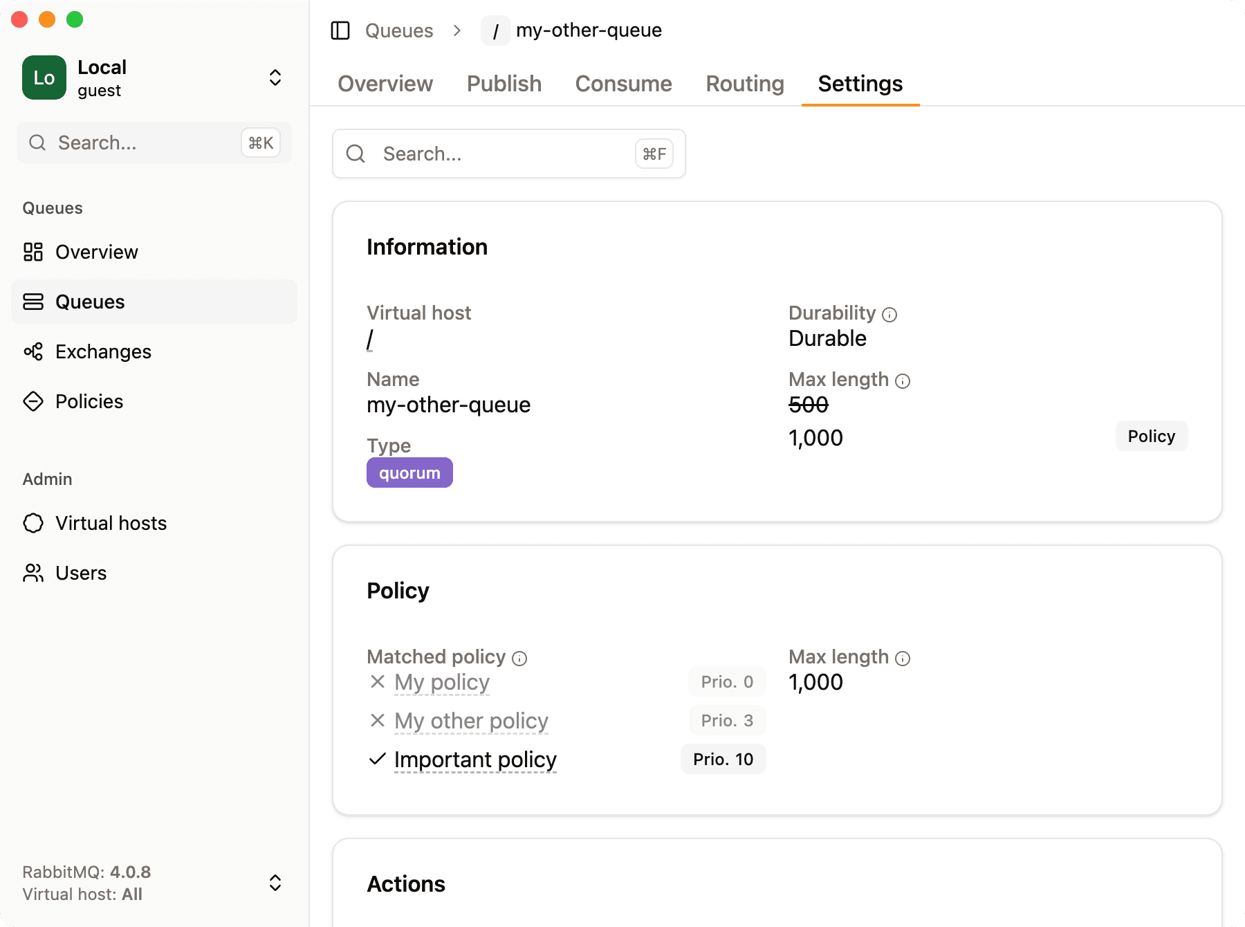 Multiple policies matching the same queue in rabbitmq