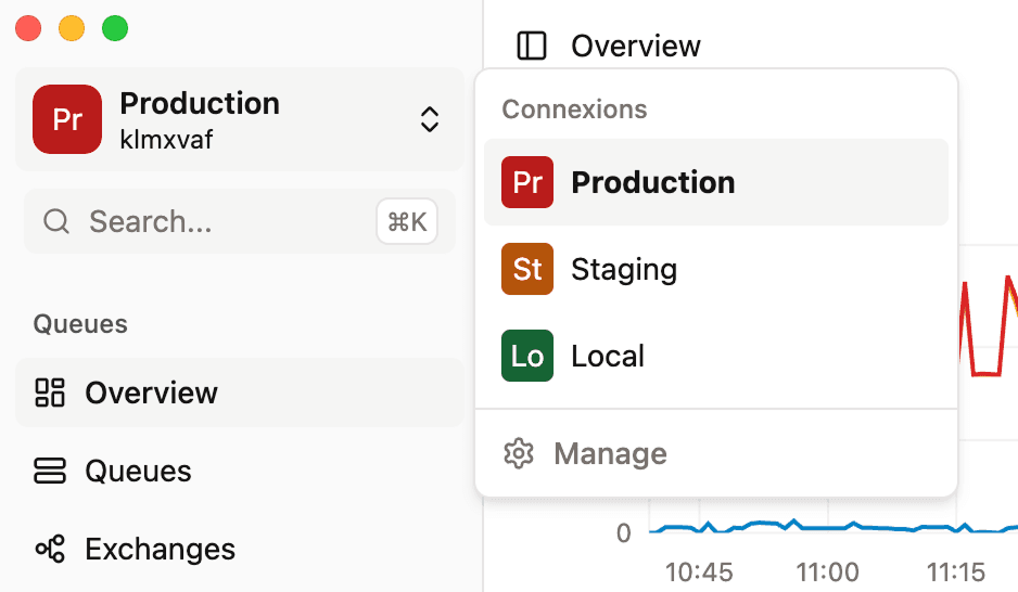 Quick switch between rabbitmq connections