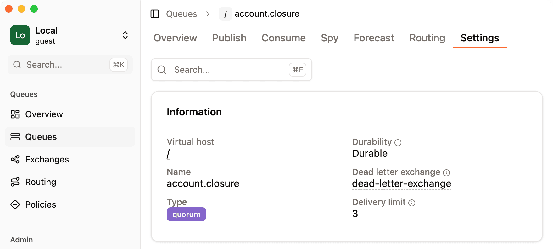 Rabbitgui queue settings