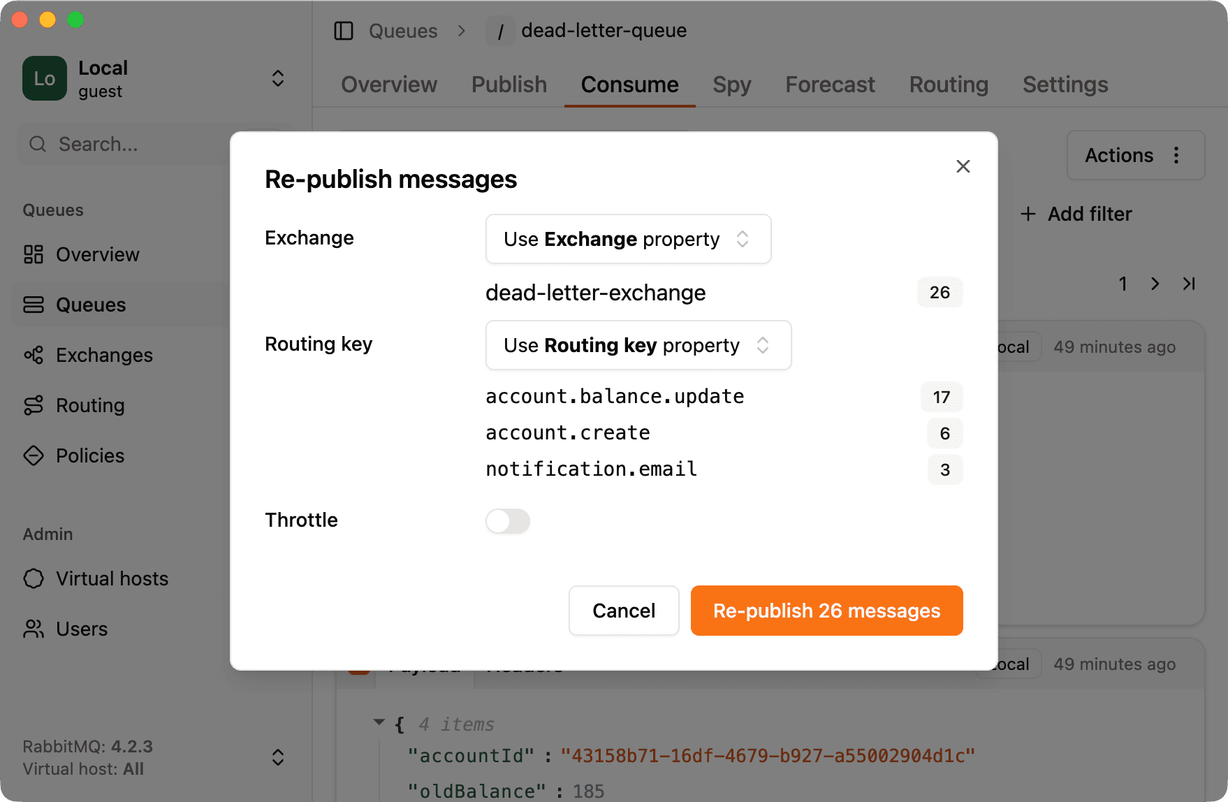 Republish messages modal rabbitgui