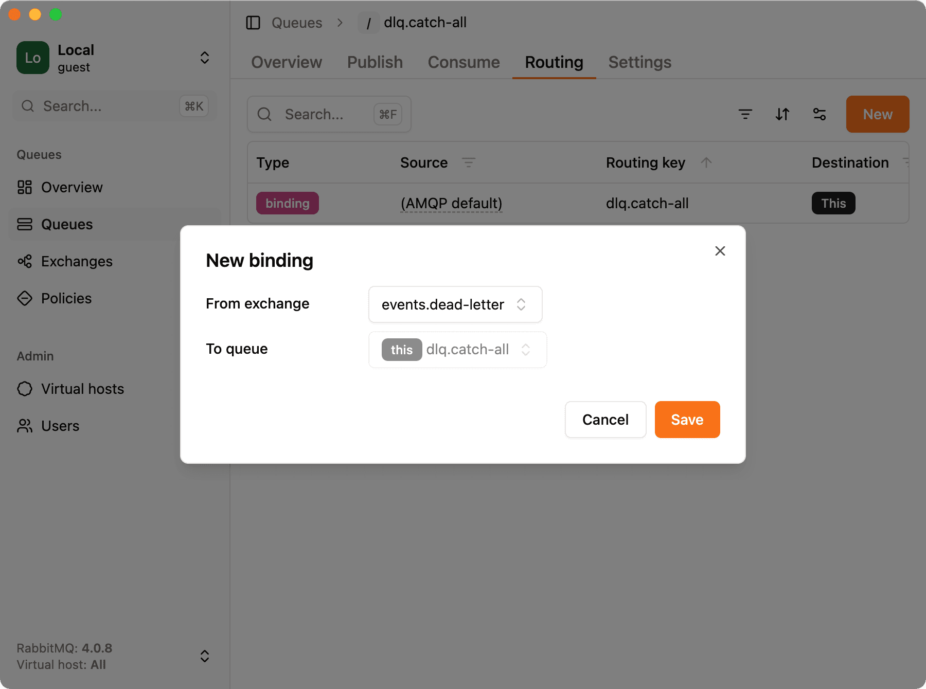 Screenshot bind dead letter queue rabbitmq