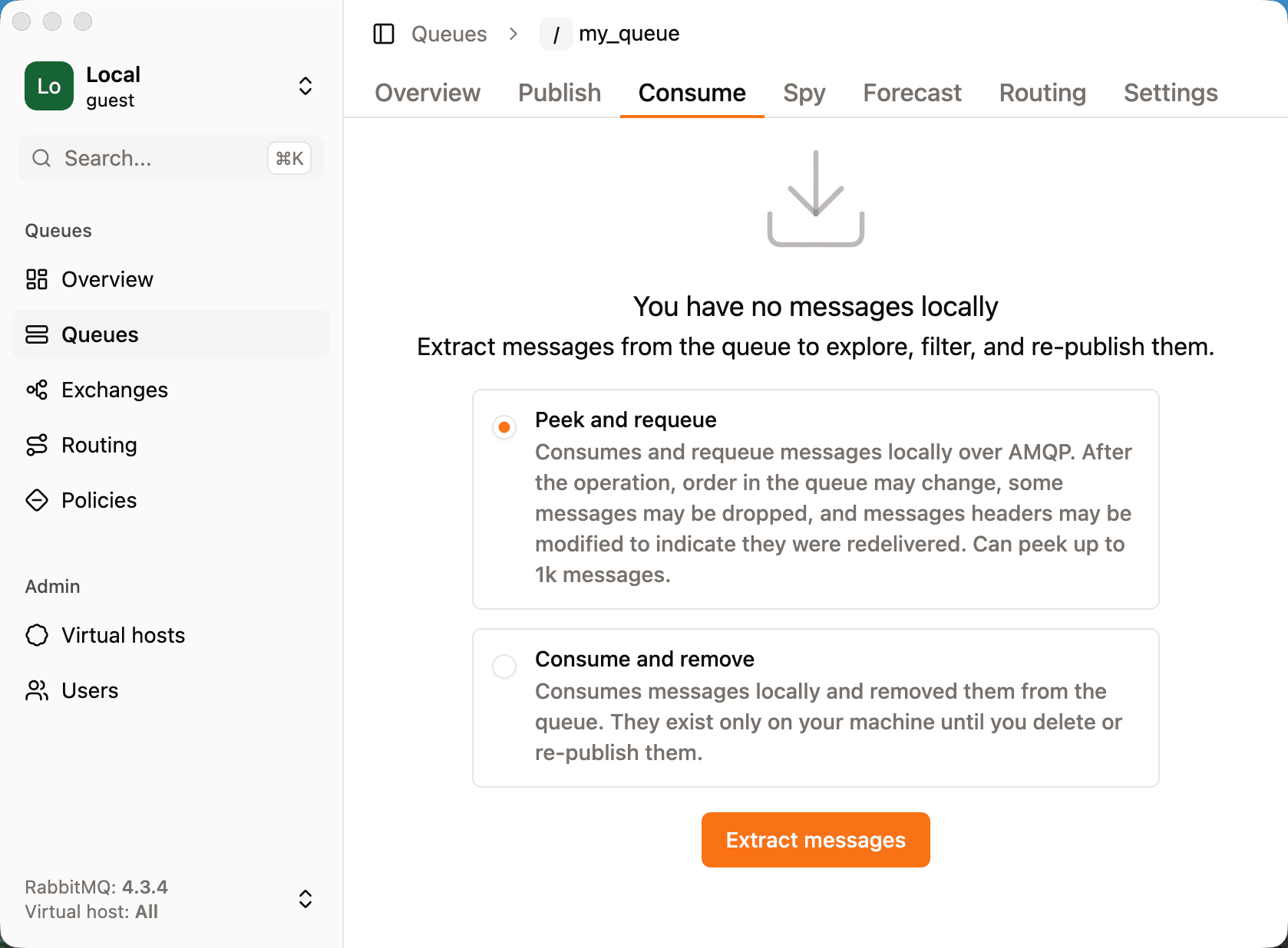 Screenshot rabbitgui browse messages without consuming