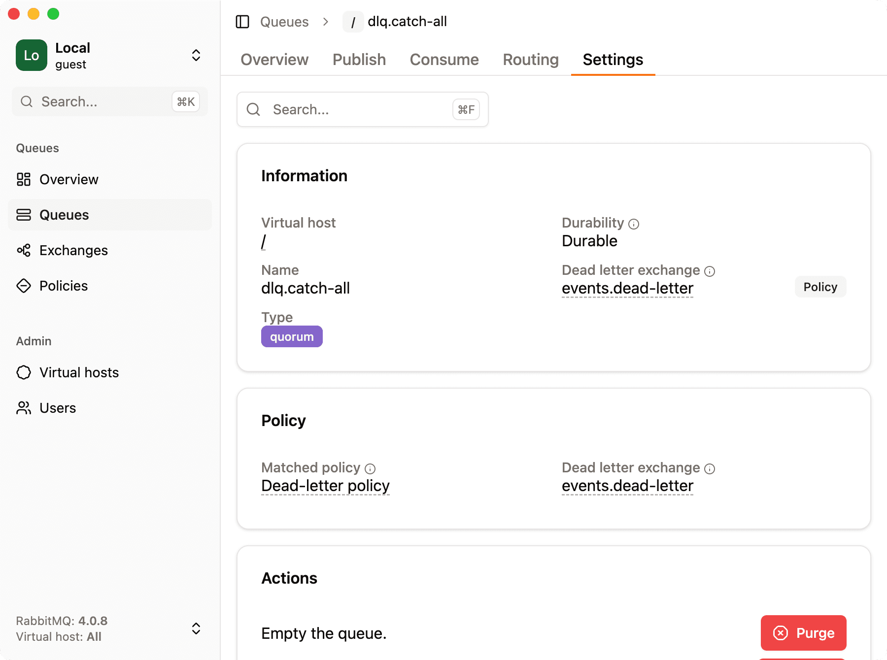 Screenshot rabbitmq queue settings