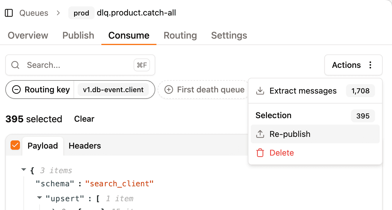 Screenshot republish messages from dead letter queue
