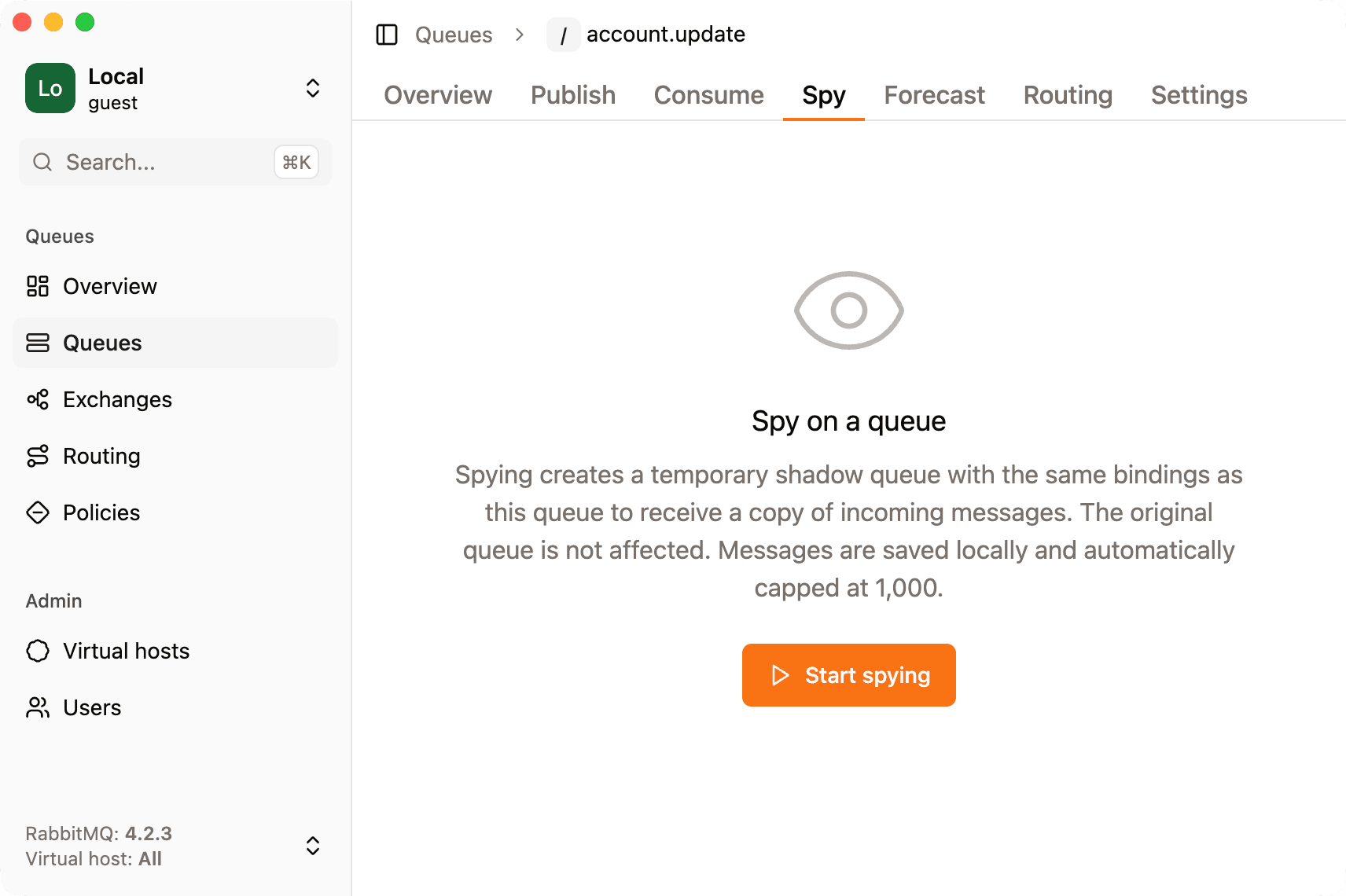 Start spying screenshot rabbitgui