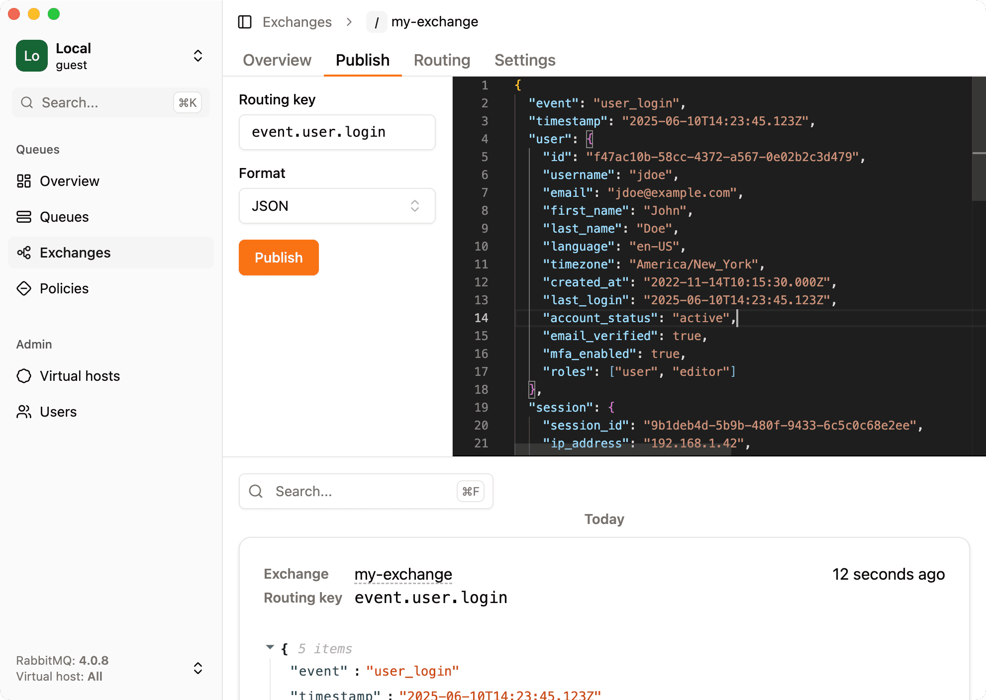 Ui to publish messages to rabbitmq