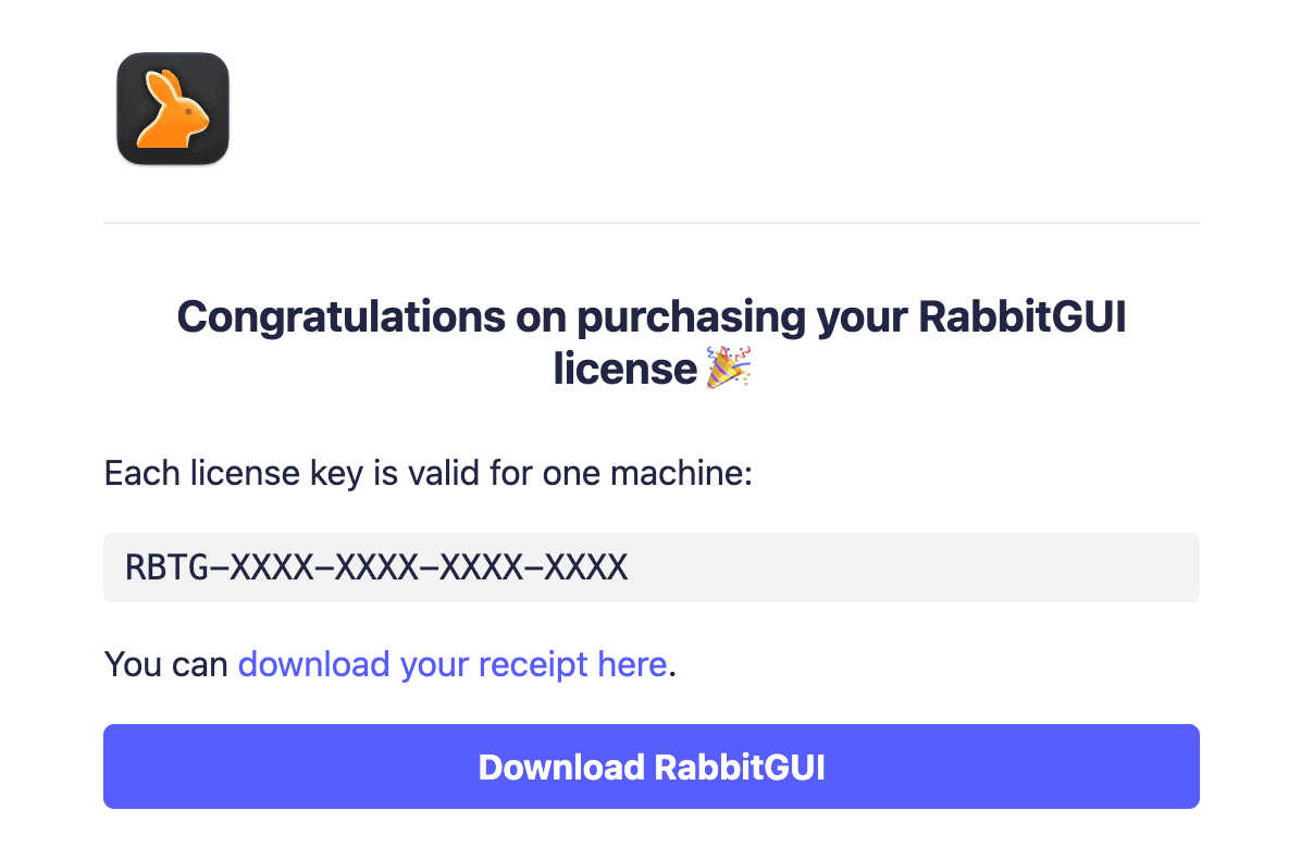 Rabbitgui license email